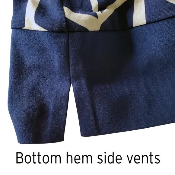 Donna Morgan Career Dress Blue & White Abstract Print with Self Tie Size 4 - Picture 7 of 16